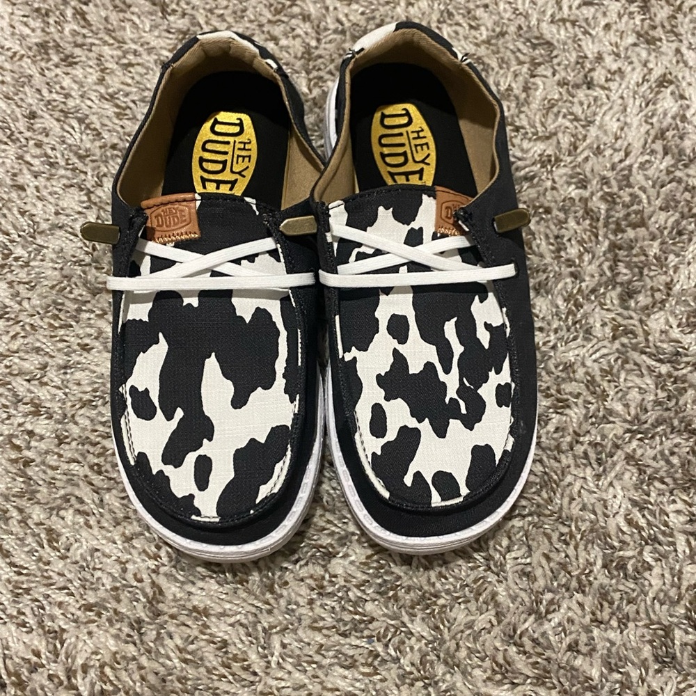 Hey Dude Womens - Black and White Cow Pattern